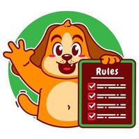 Illustration of Cute Dog Cartoon Character Holding a Checklist or list of rules vector