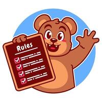 Illustration of Cute Bear Cartoon Character Holding a Checklist or list of rules vector
