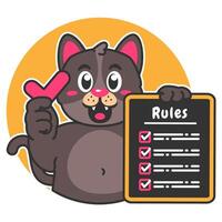 Illustration of Cute Black Cat Cartoon Character Holding a Checklist or list of rules vector