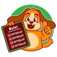 Illustration of Cute Dog Cartoon Character Holding a Checklist or list of rules vector