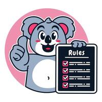 Illustration of Cute Raccoon Cartoon Character Holding a Checklist or list of rules vector