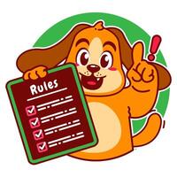 Illustration of Cute Dog Cartoon Character Holding a Checklist or list of rules vector