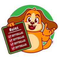 Illustration of Cute Dog Cartoon Character Holding a Checklist or list of rules vector