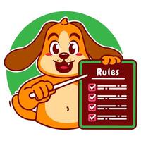 Illustration of Cute Dog Cartoon Character Holding a Checklist or list of rules vector