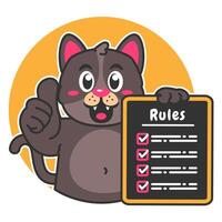 Illustration of Cute Black Cat Cartoon Character Holding a Checklist or list of rules vector