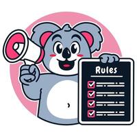 Illustration of Cute Raccoon Cartoon Character Holding a Checklist or list of rules with megaphone vector