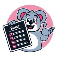 Illustration of Cute Raccoon Cartoon Character Holding a Checklist or list of rules vector