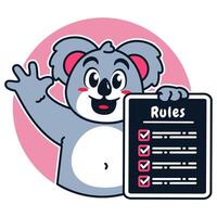 Illustration of Cute Raccoon Cartoon Character Holding a Checklist or list of rules vector