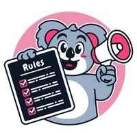 Illustration of Cute Raccoon Cartoon Character Holding a Checklist or list of rules with megaphone vector