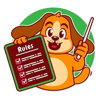Illustration of Cute Dog Cartoon Character Holding a Checklist or list of rules vector