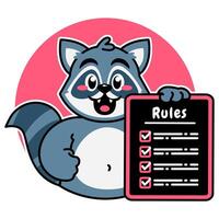 Illustration of Cute Raccoon Cartoon Character Holding a Checklist or list of rules vector