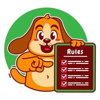 Illustration of Cute Dog Cartoon Character Holding a Checklist or list of rules vector