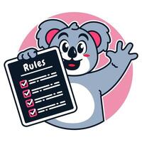 Illustration of Cute Raccoon Cartoon Character Holding a Checklist or list of rules vector