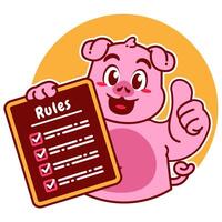 Illustration of Cute Pig Cartoon Character Holding a Checklist or list of rules vector