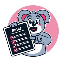 Illustration of Cute Raccoon Cartoon Character Holding a Checklist or list of rules vector