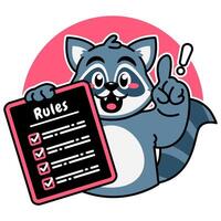 Illustration of Cute Raccoon Cartoon Character Holding a Checklist or list of rules vector