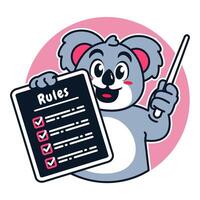 Illustration of Cute Raccoon Cartoon Character Holding a Checklist or list of rules vector