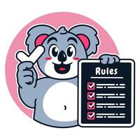 Illustration of Cute Raccoon Cartoon Character Holding a Checklist or list of rules vector