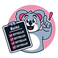 Illustration of Cute Raccoon Cartoon Character Holding a Checklist or list of rules vector