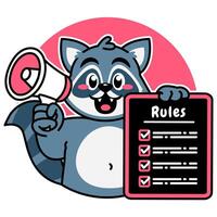 Illustration of Cute Raccoon Cartoon Character Holding a Checklist or list of rules vector