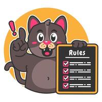 Illustration of Cute Black Cat Cartoon Character Holding a Checklist or list of rules vector