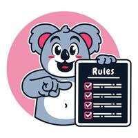Illustration of Cute Raccoon Cartoon Character Holding a Checklist or list of rules vector