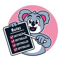 Illustration of Cute Raccoon Cartoon Character Holding a Checklist or list of rules vector