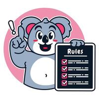 Illustration of Cute Raccoon Cartoon Character Holding a Checklist or list of rules vector