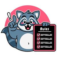Illustration of Cute Raccoon Cartoon Character Holding a Checklist or list of rules vector