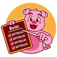 Illustration of Cute Pig Cartoon Character Holding a Checklist or list of rules vector