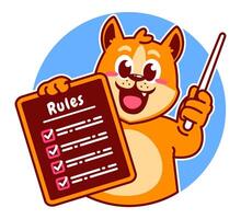 Illustration of Cute Shiba Inu Cartoon Character Holding Checklist and Rules vector