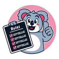 Illustration of Cute Raccoon Cartoon Character Holding a Checklist or list of rules vector