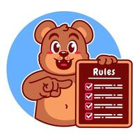 Illustration of Cute Bear Cartoon Character Holding a Checklist or list of rules vector