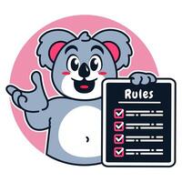 Illustration of Cute Raccoon Cartoon Character Holding a Checklist or list of rules vector