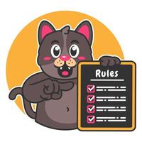 Illustration of Cute Black Cat Cartoon Character Holding a Checklist or list of rules vector