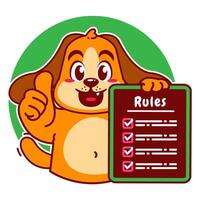 Illustration of Cute Dog Cartoon Character Holding a Checklist or list of rules vector