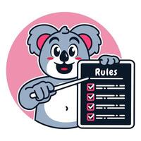 Illustration of Cute Raccoon Cartoon Character Holding a Checklist or list of rules vector