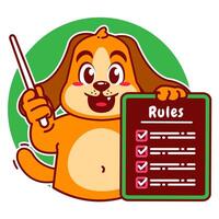 Illustration of Cute Dog Cartoon Character Holding a Checklist or list of rules vector