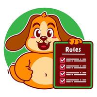 Illustration of Cute Dog Cartoon Character Holding a Checklist or list of rules vector