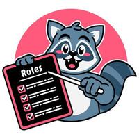 Illustration of Cute Raccoon Cartoon Character Holding a Checklist or list of rules vector