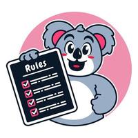 Illustration of Cute Raccoon Cartoon Character Holding a Checklist or list of rules vector