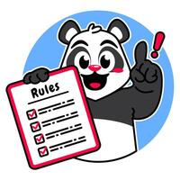 Illustration of Cute Panda Cartoon Character Holding Checklist and Rules vector