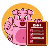 Illustration of Cute Pig Cartoon Character Holding a Checklist or list of rules vector