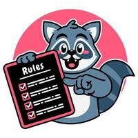 Illustration of Cute Raccoon Cartoon Character Holding a Checklist or list of rules vector