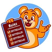 Illustration of Cute Bear Cartoon Character Holding a Checklist or list of rules vector