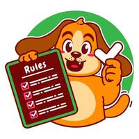 Illustration of Cute Dog Cartoon Character Holding a Checklist or list of rules vector