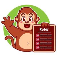 Illustration of Cute Monkey Cartoon Character Holding a Checklist or list of rules vector