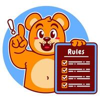 Illustration of Cute Bear Cartoon Character Holding a Checklist or list of rules vector