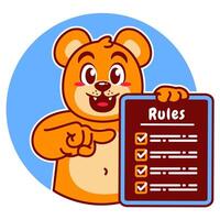 Illustration of Cute Bear Cartoon Character Holding a Checklist or list of rules vector