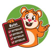 Illustration of Cute Hamster Cartoon Character Holding a Checklist or list of rules vector